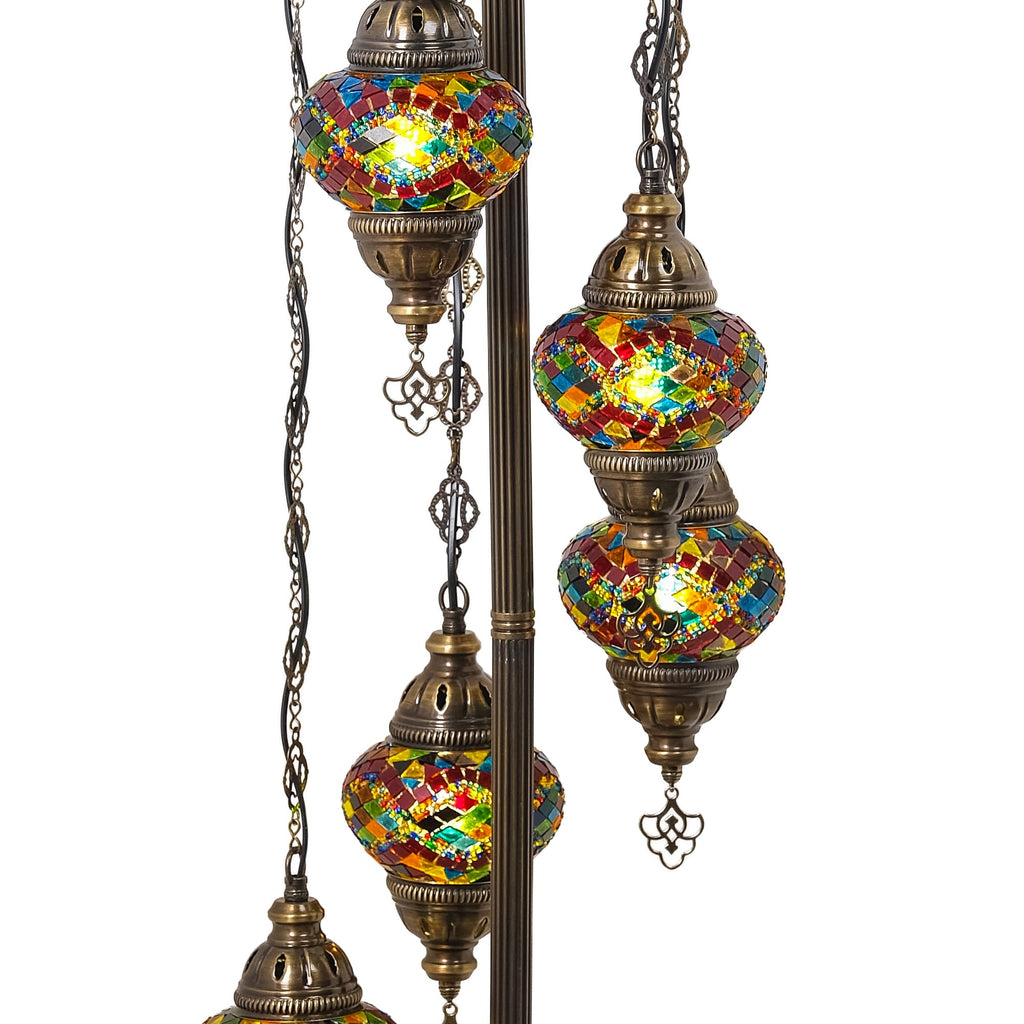 Turkish Mosaic Floor Lamp, 5 Globe, Rainbow