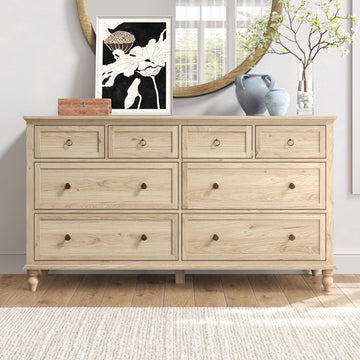 65inch Large Long Drawer Dresser w/Deep Drawers, Rustic Wood 8 Drawer Dresser with Large Capacity, Wooden Chest of