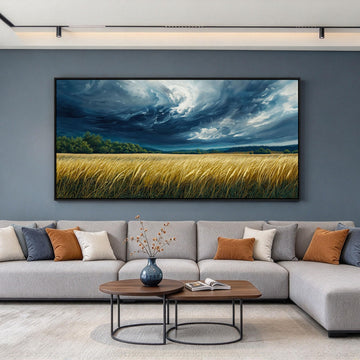 Framed Golden Wheat Field Sky Picture Canvas Wall Art 40x20 Inches