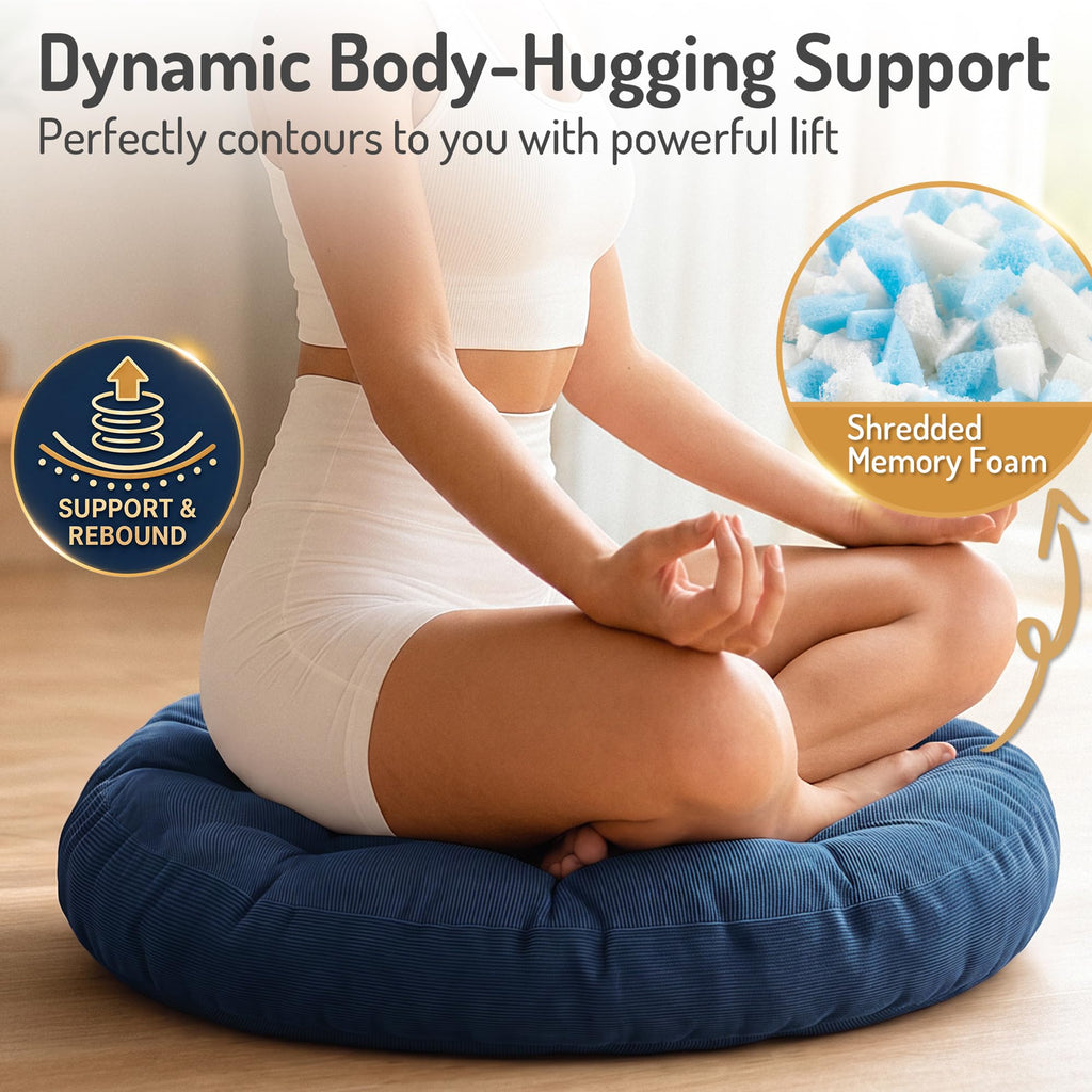Round Meditation Cushion, Large Floor Pillow for Adults, 22 Inch Navy