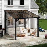 8x10FT Lean to Gazebo, Hardtop Metal Pergola with Polycarbonate Roof, Large Wall Mounted Heavy Duty Awnings
