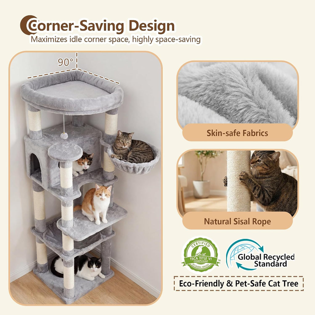 53.1" Corner Cat Tree for Large Cats - Interactive Play