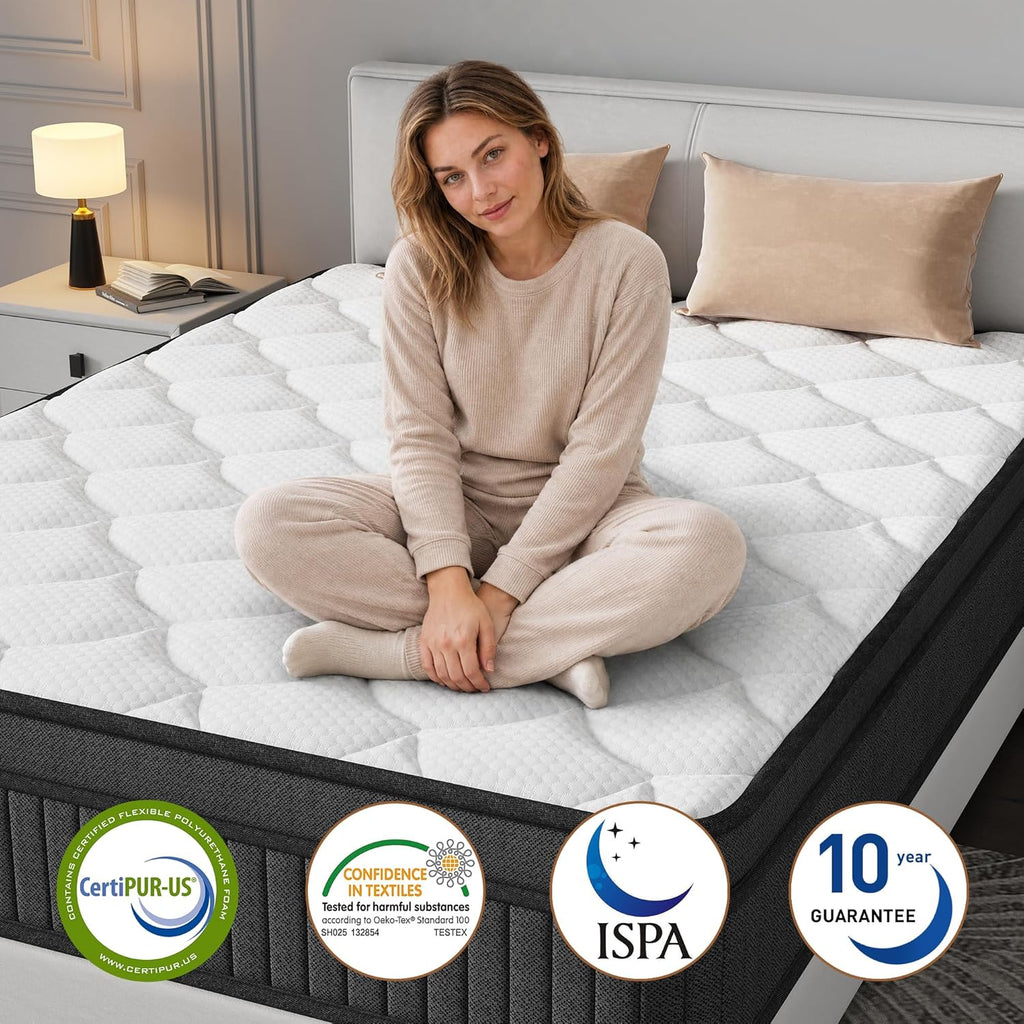 12 Inch Queen Size Hybrid Mattress in a Box, Medium Firm Gel Memory Foam and Pocket Spring Mattress for Back Pain