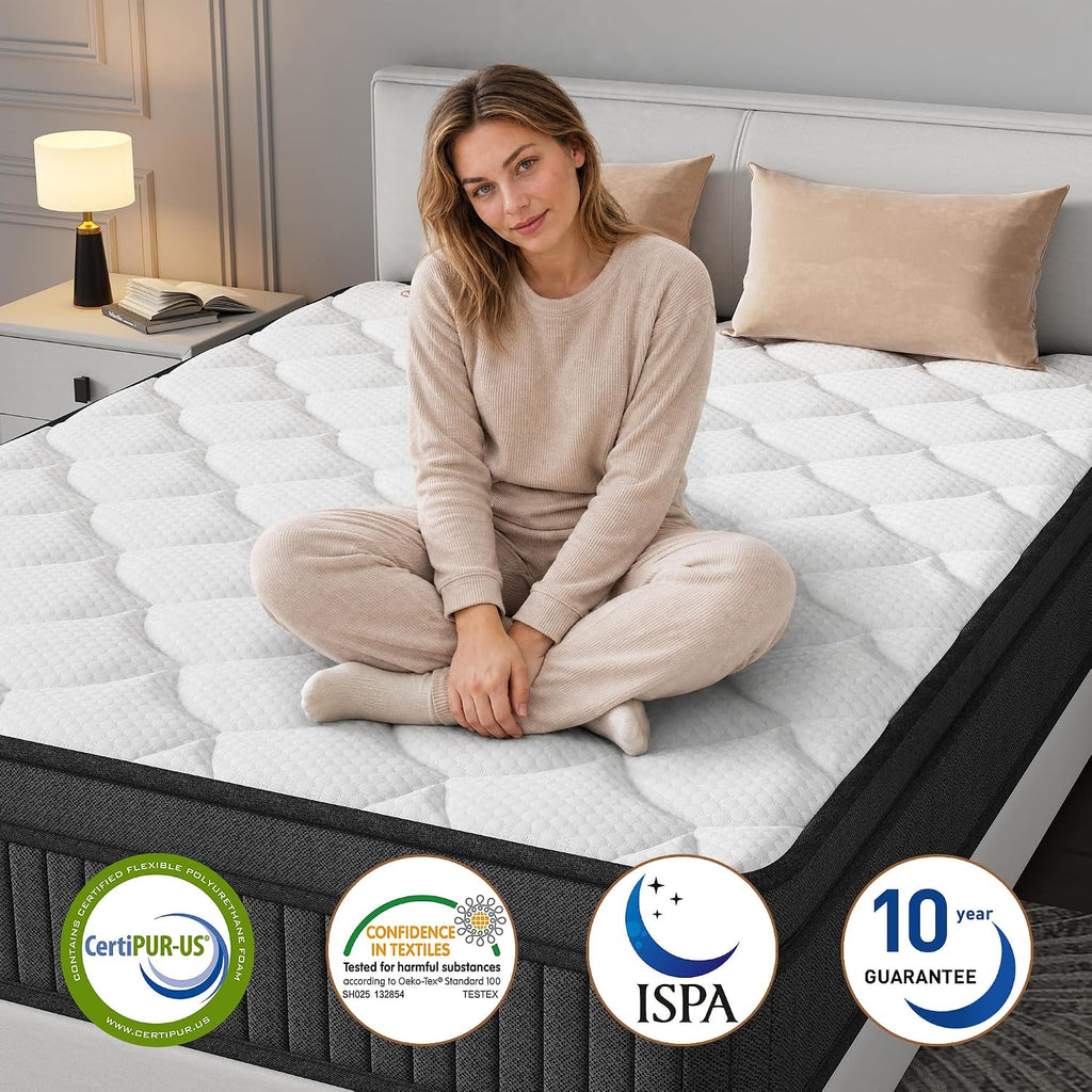 King Size 12 Inch Hybrid Mattress, Medium Firm Pocket Spring Mattress in a Box, Breathable Pressure Relief