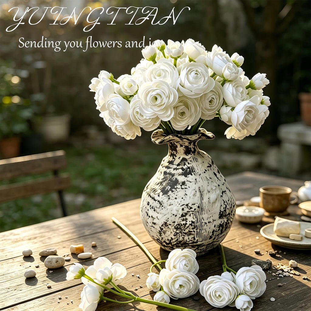 18 Pcs Ranunculus Artificial Flowers Faux Silk Stems White