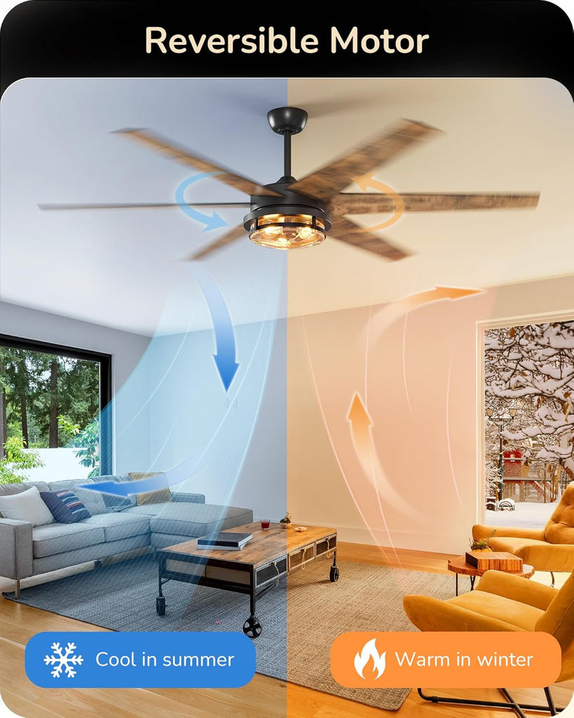 70" Large Farmhouse Ceiling Fans with Lights and Remote,10%-100% Dimmable, Wood Blades