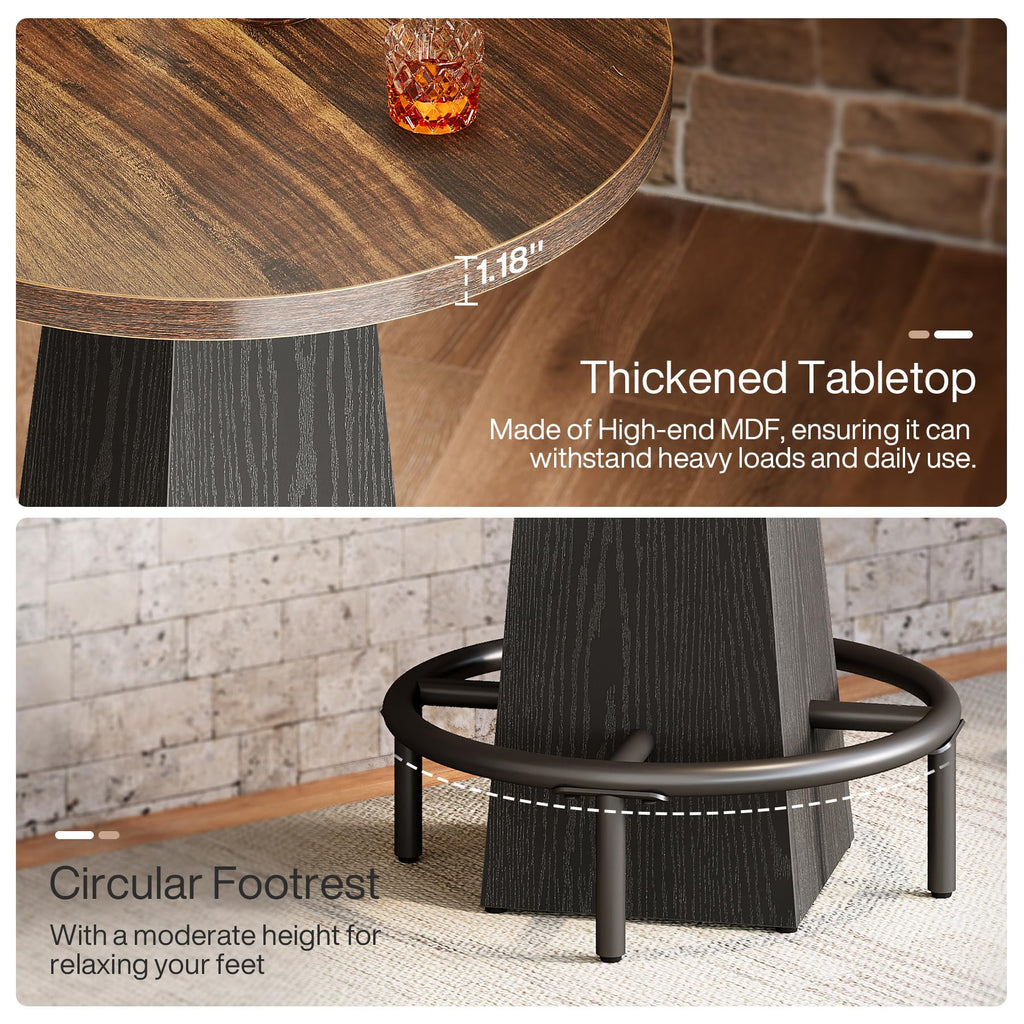 Bistro Pub Table, 37.4" High Round Bar Table for Small Bars, Brown and Black