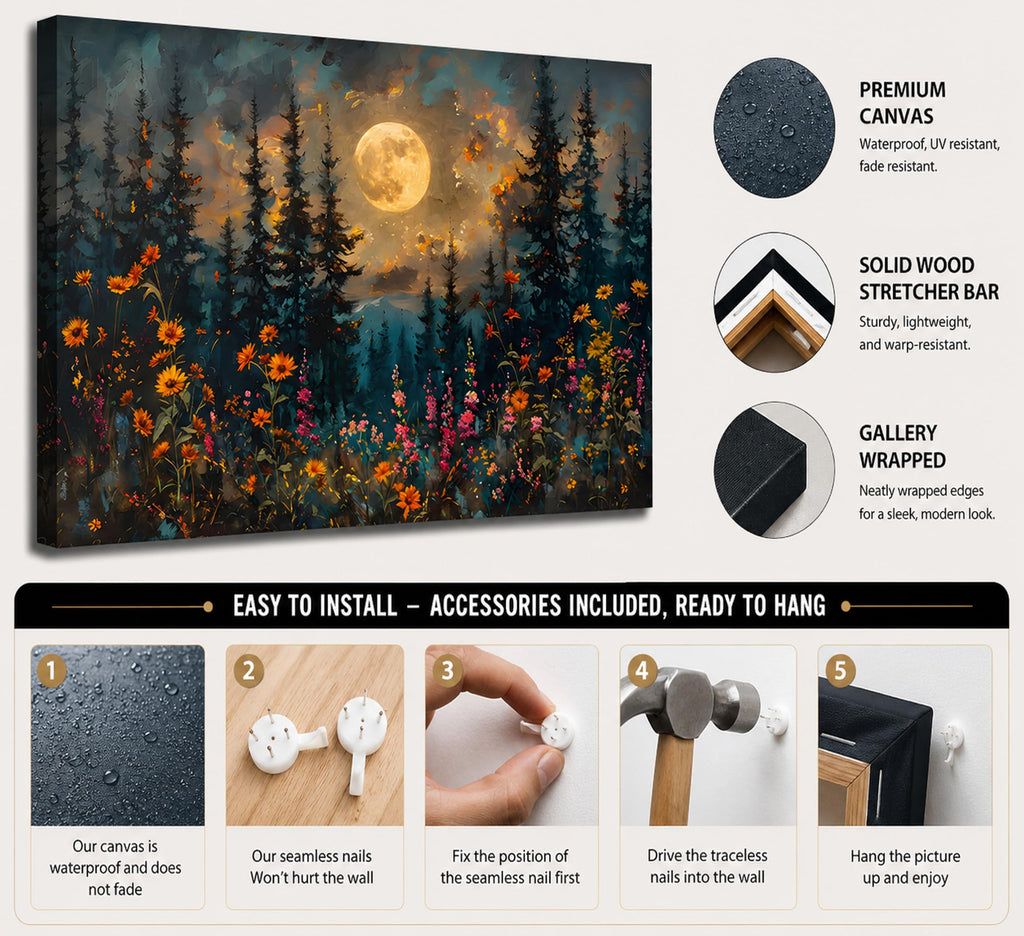 Full Moon Forest Canvas Wall Art 24x36Inch