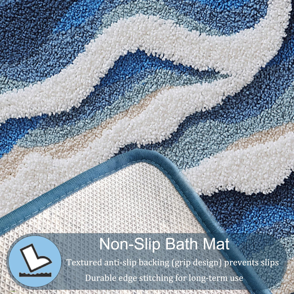 Beach Bathroom Rugs, 20"x32" Highly Absorbent Non-Slip Bath Mat(Blueswell)