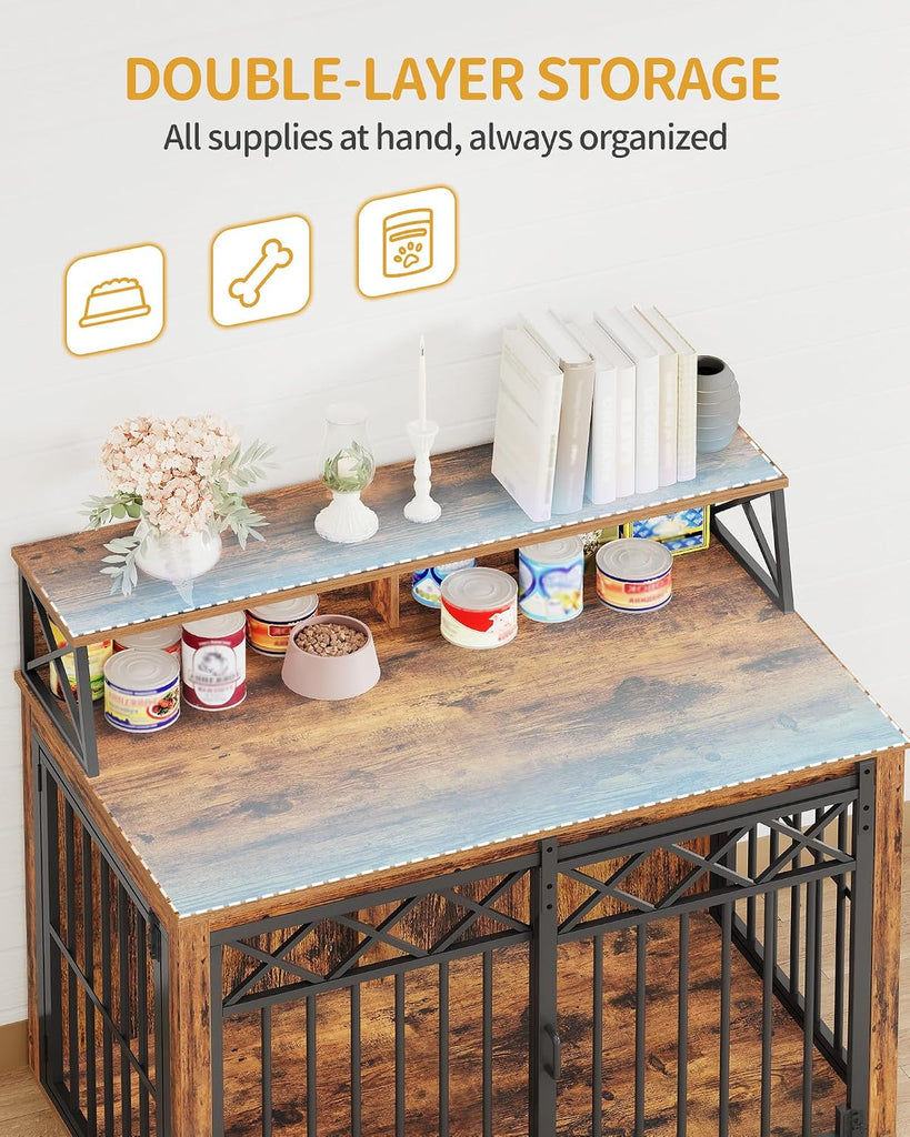 Dog Crate Furniture, Dog Kennel Indoor with Storage Shelf