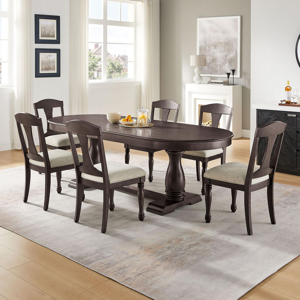 94.06" Oval Extendable Dining Table for 6 to 8, Country Rustic Farmhouse Solid Wood Kitchen Table with Sturdy Leg