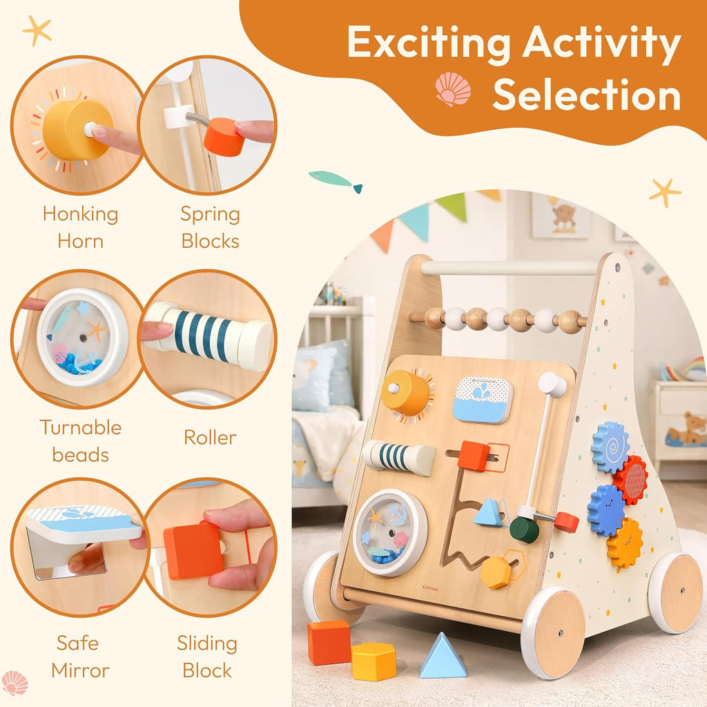 Wooden Baby Push Walker, in-1 Montessori Activity Center