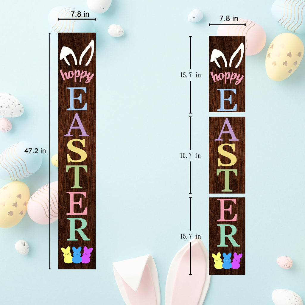 Happy Easter Wooden Porch Sign 47" Bunny Large Welcome Sign Vertical Indoor Outdoor Standing Sign For Garden Home