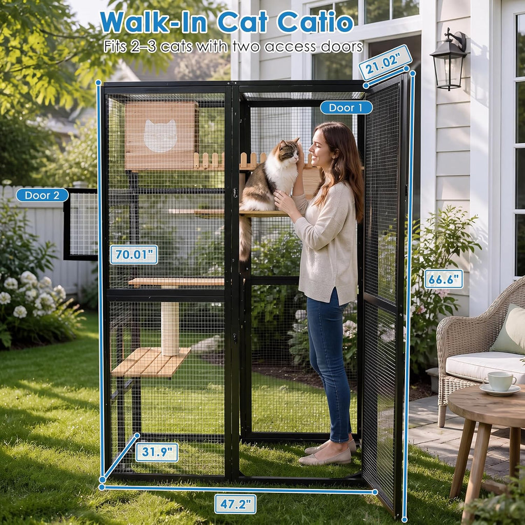 Indoor & Outdoor Cat Enclosure, 4-Level Walk-in Catio with Window Access