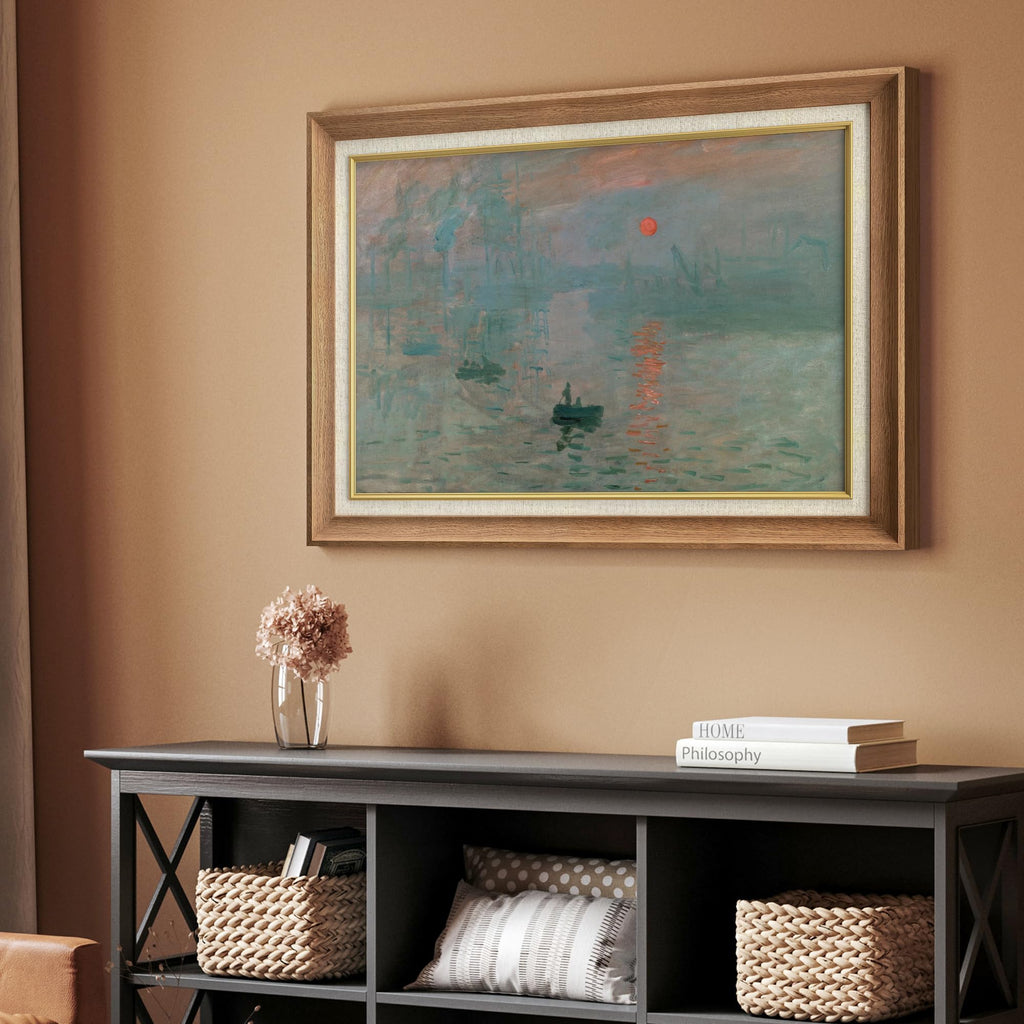 Premium Framed Wall Art Impression of Sunrise by Claude Monet Historic Cultural Illustrations Impressionism Scenic