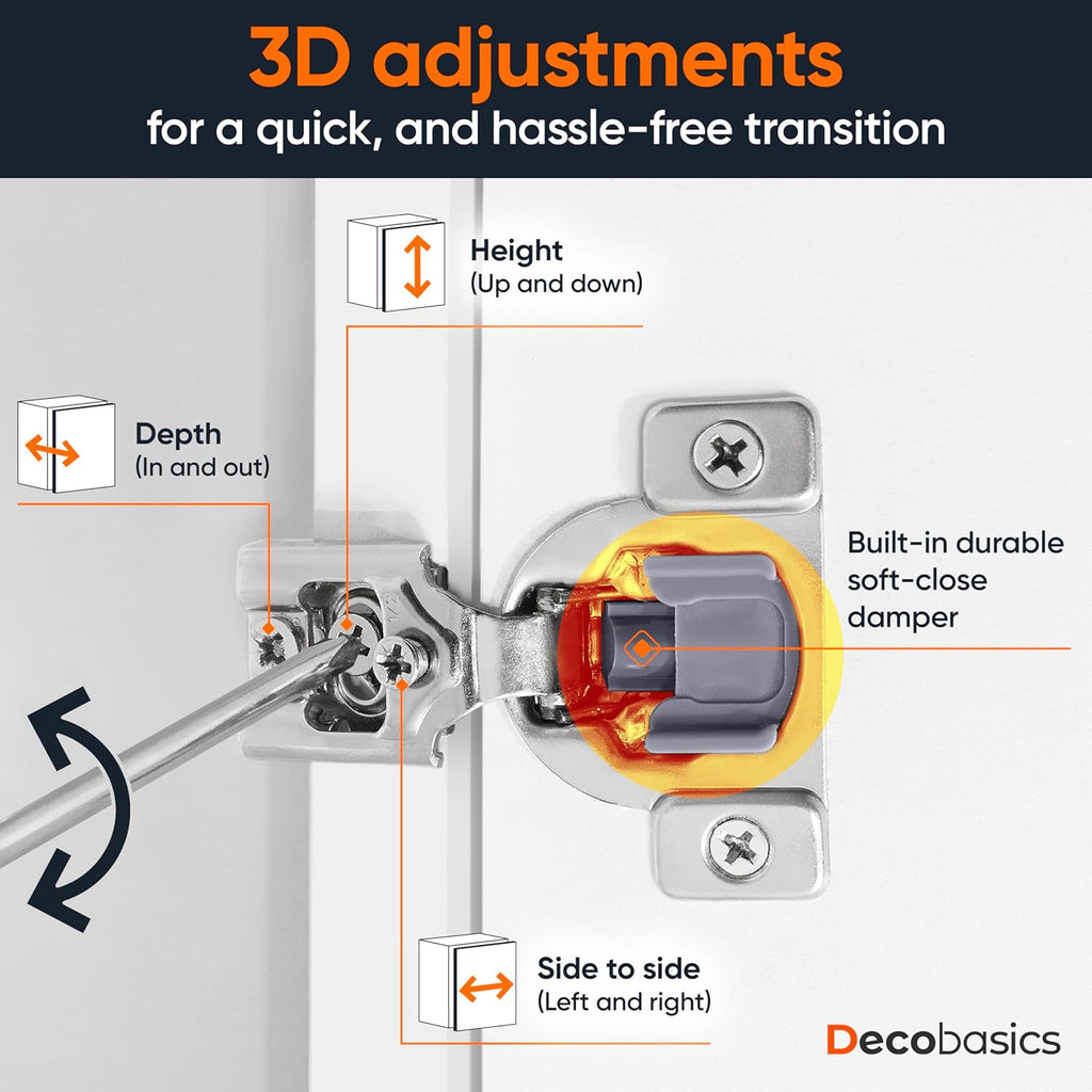 50 Pack(25 Pair) 1/2" Overlay Soft Close Cabinet Hinges & Bath - Concealed Soft Close Hinge Door w Self Closing Damper