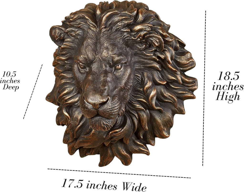 Power and Presence Lion Head Wall Sculpture, Aged Bronze