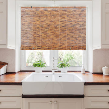 Light-Filtering Cord-Free Bamboo Reed Roll-Up Blind Shades for Windows Manual Roman Blinds Coffee 48 in W x 72 in H