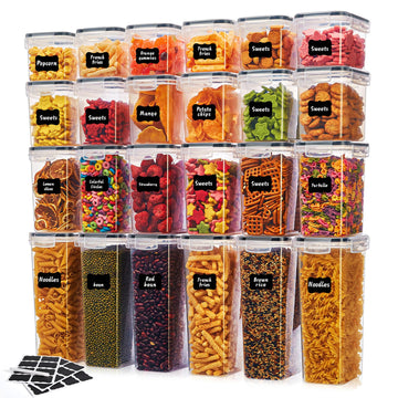24 PCS Airtight Food Storage Containers with Lids, Plastic Kitchen and Organization Canisters for Cereal, Dry Food
