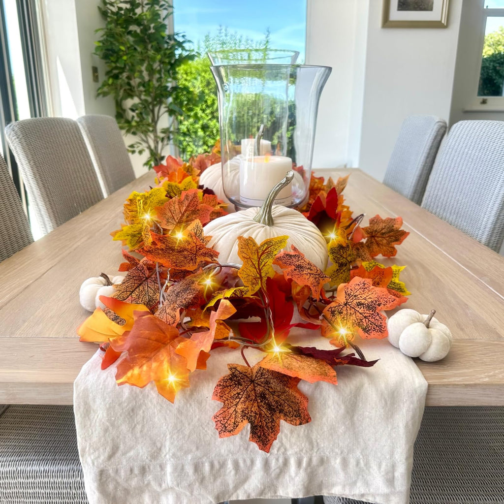 5 Pack Fall Leaf Garland with Lights, Fall Vines Autumn Garland LED Lights Artificial Maple Fall Leaves Thanksgiving