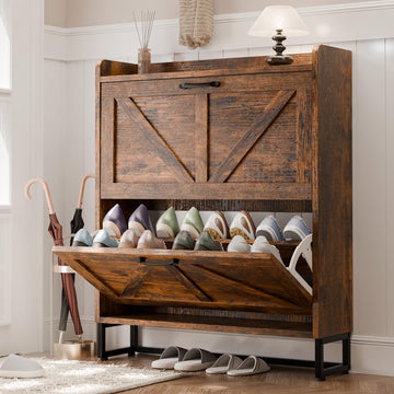 MU Shoe Storage Cabinet with 2 Flip Drawers, Freestanding Shoe Rack Cabinet with Metal Legs, Hidden Shoe Organizer