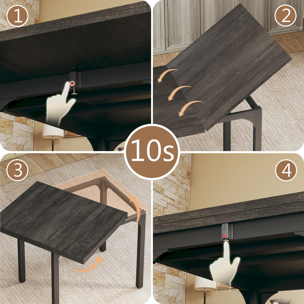 Dining Table Set for 4, Extendable Kitchen Table Cushion Chairs Set of 4, Rectangle Dining Table with Metal Frame &