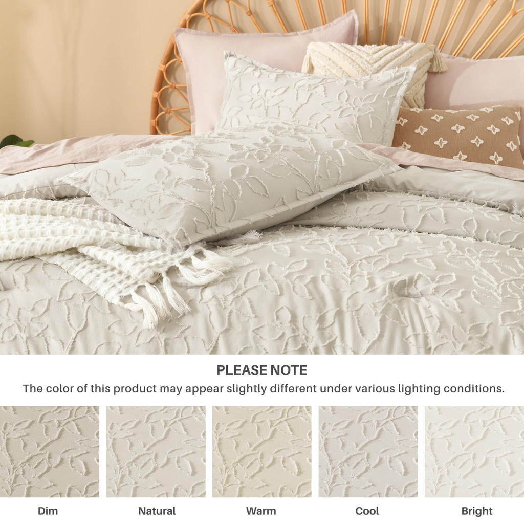 California King Comforter Set, 3PCS Beige Cream Boho Bedding