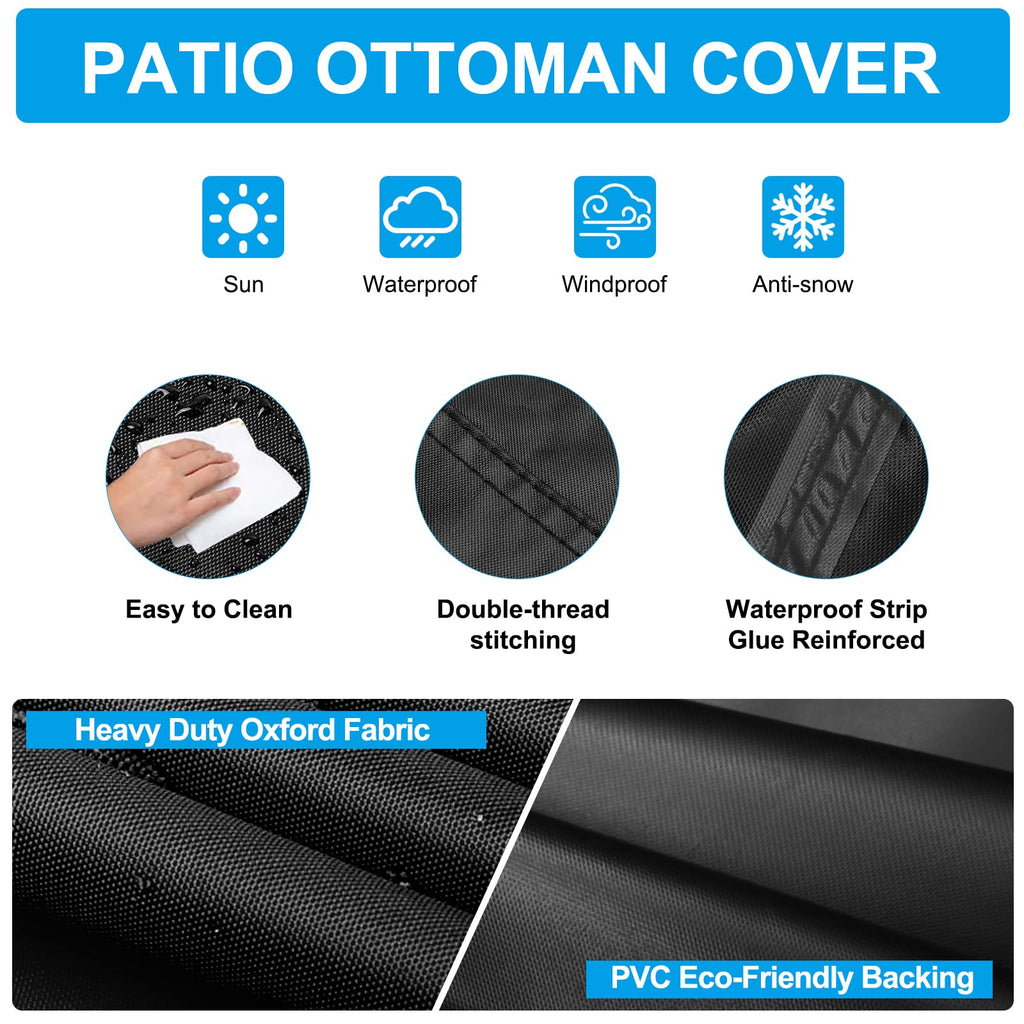 Patio Ottoman Cover Waterproof, 28.3 x 28.3 x 16.9 inch Rectangular Outdoor Side Table Cover, Durable Outdoor
