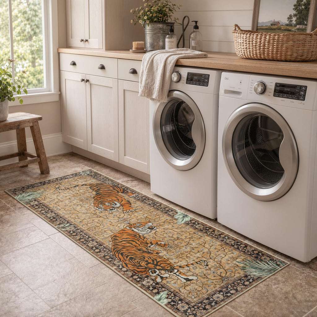 Boho Tiger Hallway Runner Rug, Washable Kitchen Rug Runner