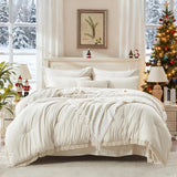Queen Comforter Set Beige -7 Pieces Bed in a Bag Queen Boho Soft Lightweight Bedding Sets