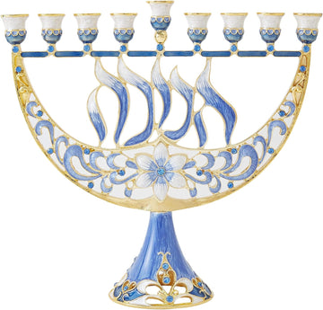 Hand Painted Enamel Candelabra with Flower and Hanukkah