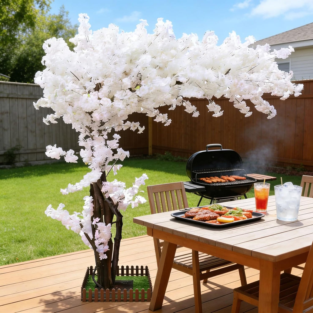 White Artificial Cherry Blossom Trees Large 8.2ft,Faux Cherry Blossom Tree Artificial,Fake Sakura Tree with Solid