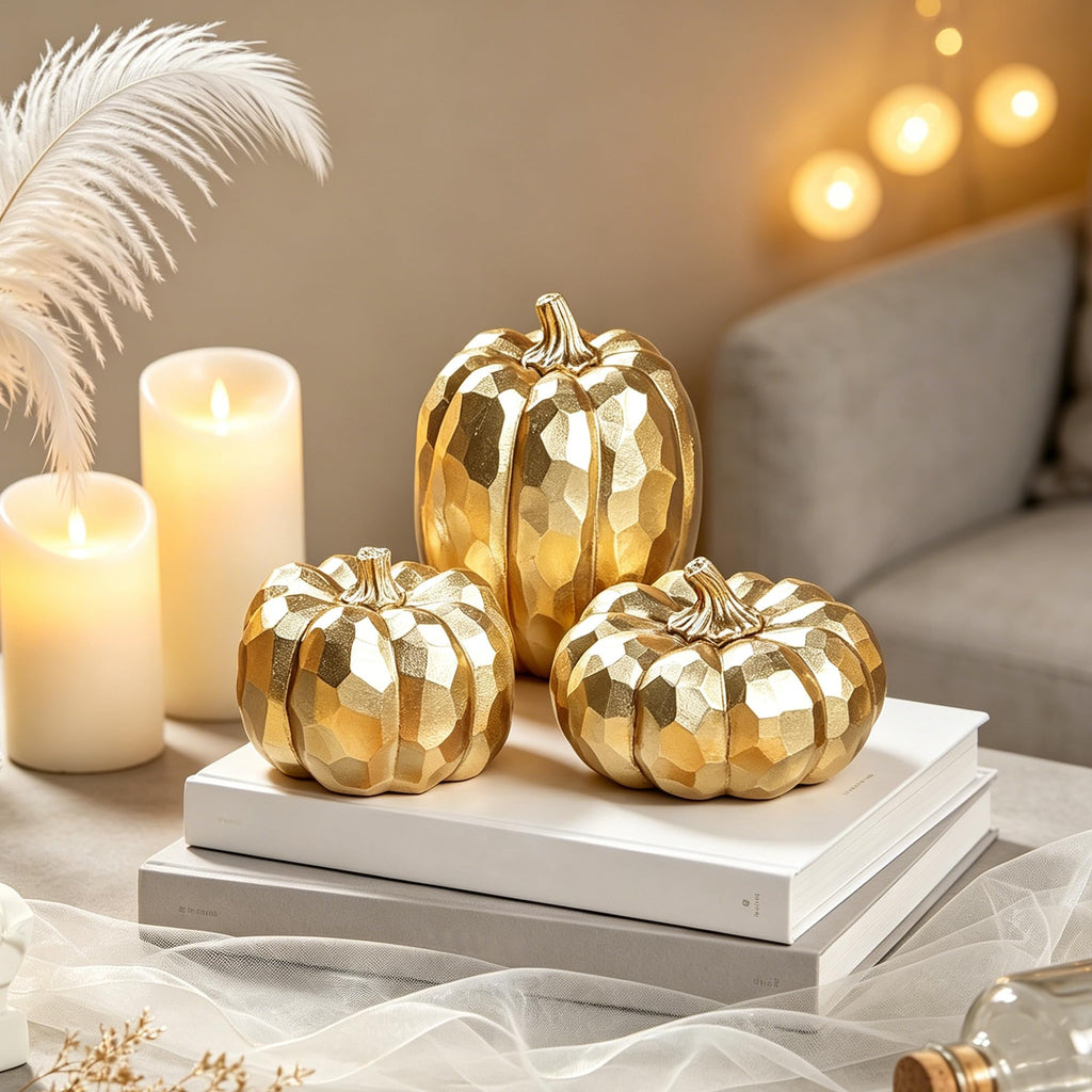 3 Pack Gold Fall Pumpkin Decor Fall Table Centerpieces