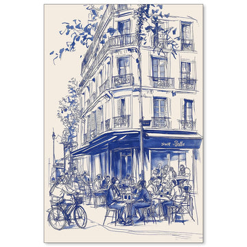 French Coffee Wall Vintage Paris City Landscape Travel Poster Blue Minimalist Abstract Watercolor Canvas Prints