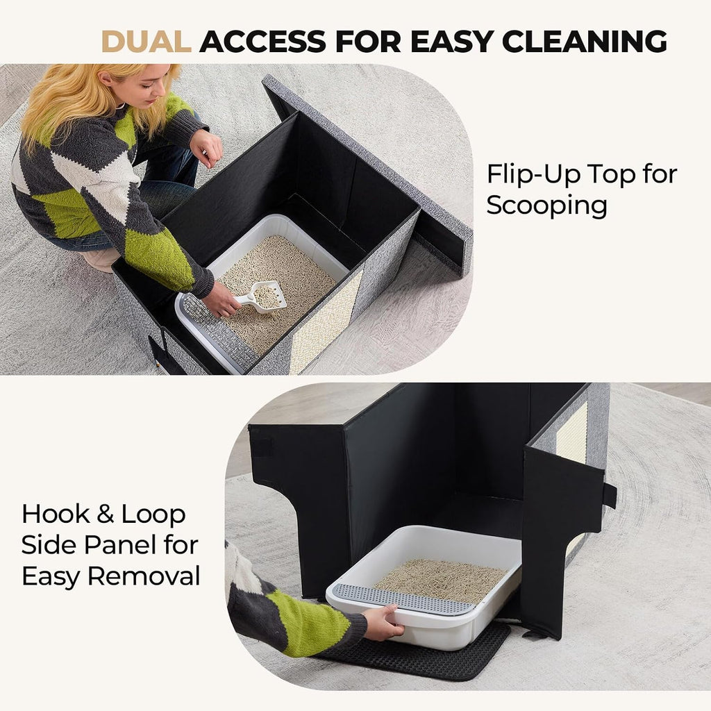Cat Litter Box Enclosure Furniture, Hidden Litter Box with Cat Bed, Waterproof Odor Control Litter Box Cover, Dog