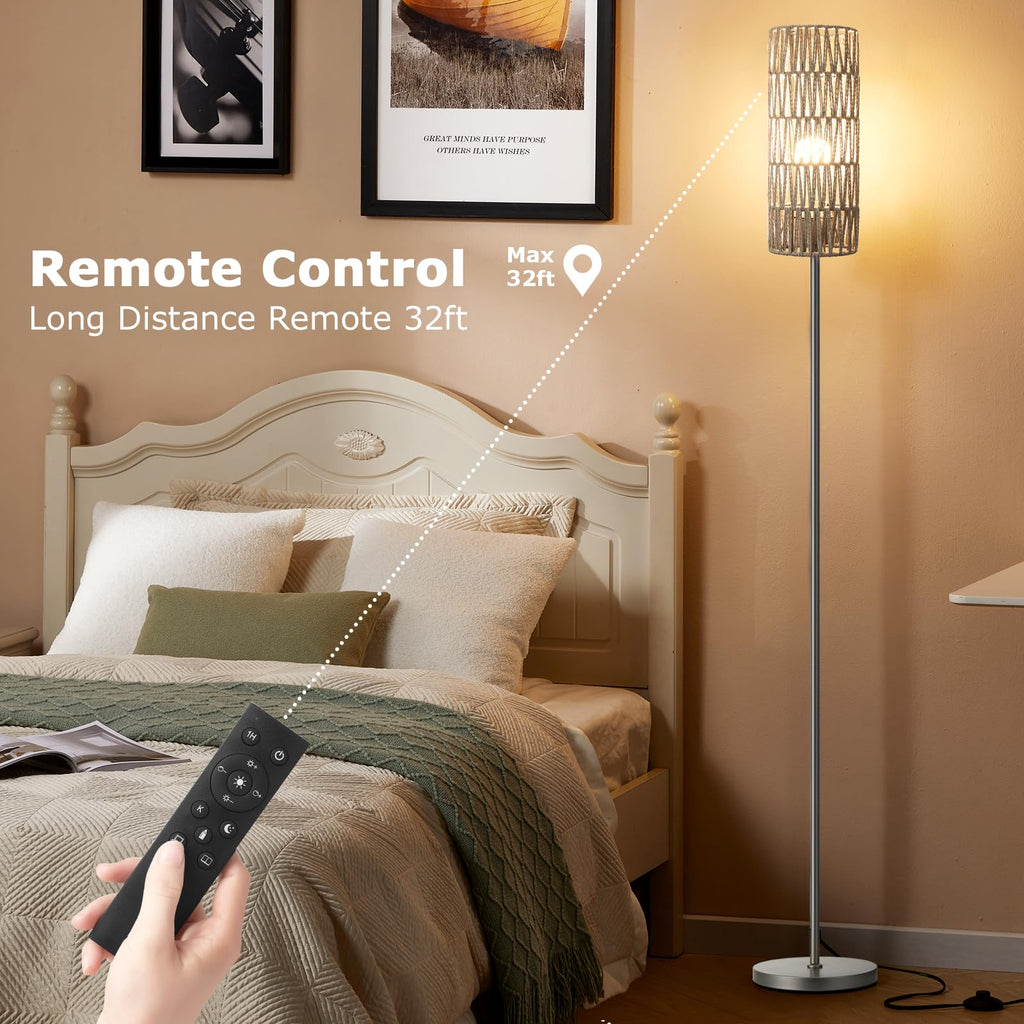 64'' Floor Lamps with Remote Control and Stepless Dimmable Colors Temperature & Brightness, Boho Grey Standing Lamp
