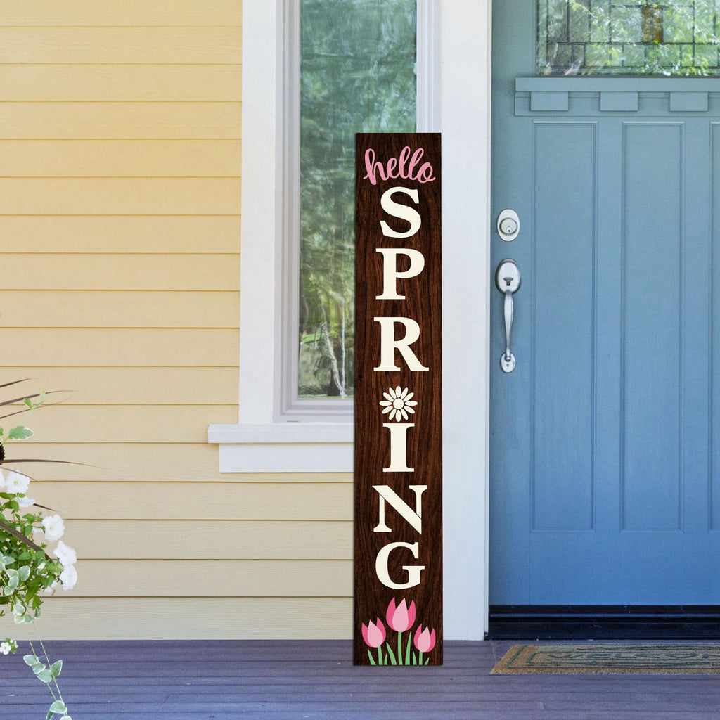 Hello Spring Wooden Porch Sign 47" Tulip Large Welcome Sign Vertical Indoor Outdoor Standing Sign For Garden Home