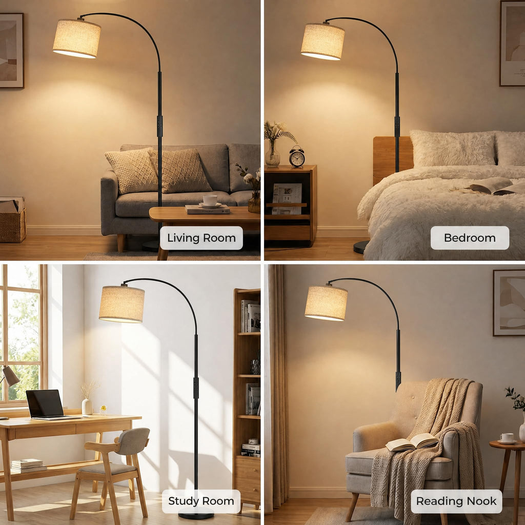 Arc Floor Lamps with Remote Control and Stepless Dimmable Color Temperature and Brightness Standing Lamp with