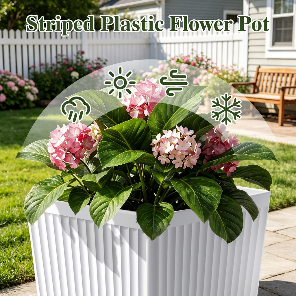 24" Tapered Tall Planters for Outdoor Plants with Tray&Shelf, White
