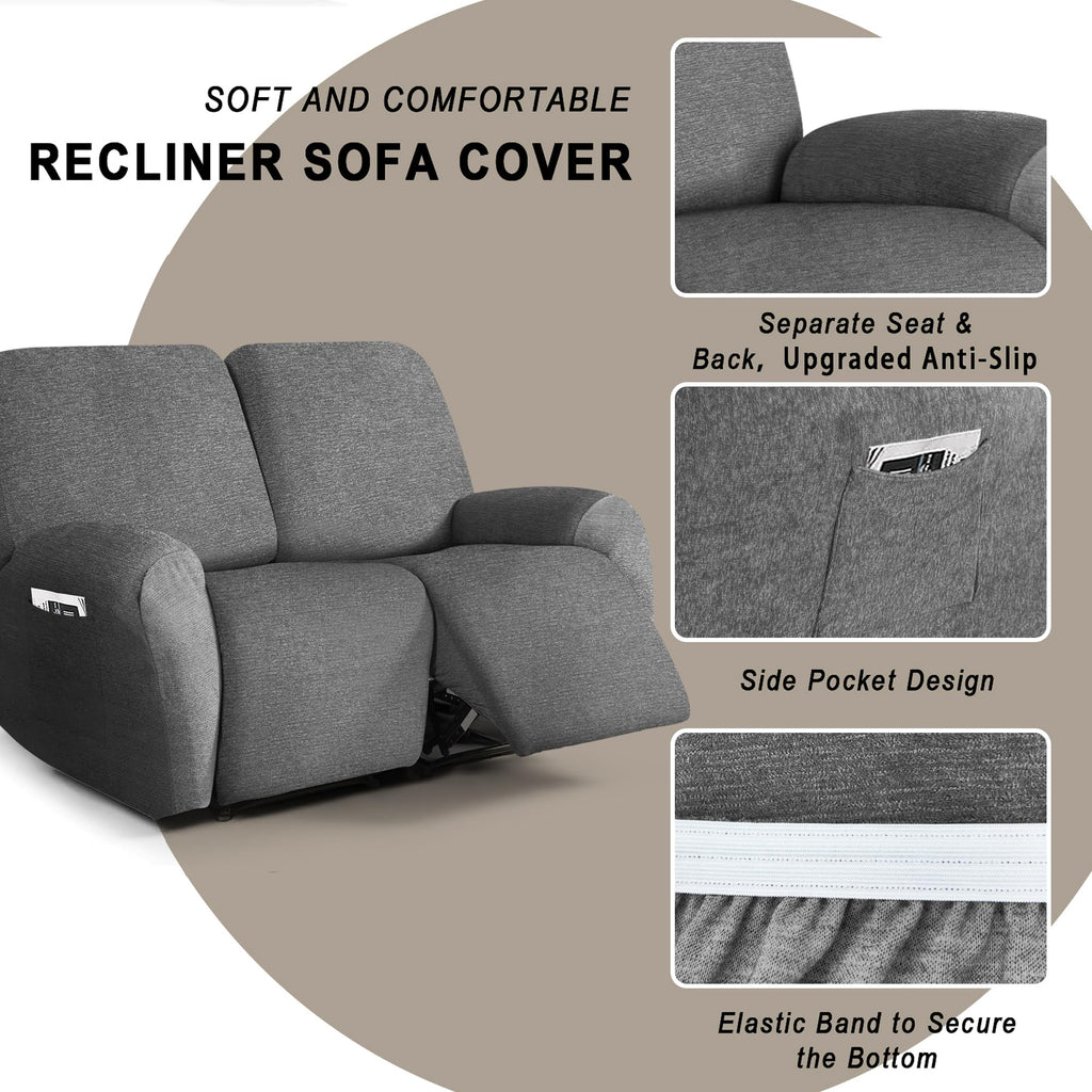 2 seat Recliner Chair Covers 6 Piece Stretch Chair Covers Recliner Slipcovers Couch Furniture Protector with Stripe