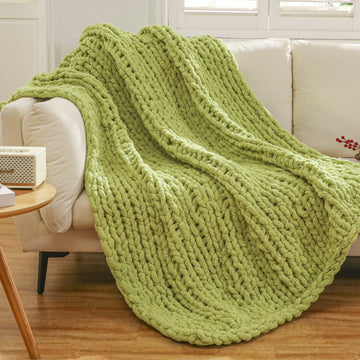 Chunky Knit Blanket Throw for Couch Bed 51"×63" Lime Green
