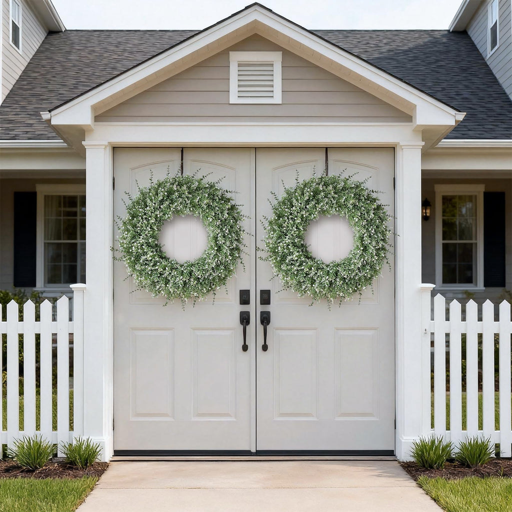 32" Large Artificial Eucalyptus Wreath for Front Door Decor (White-Green)