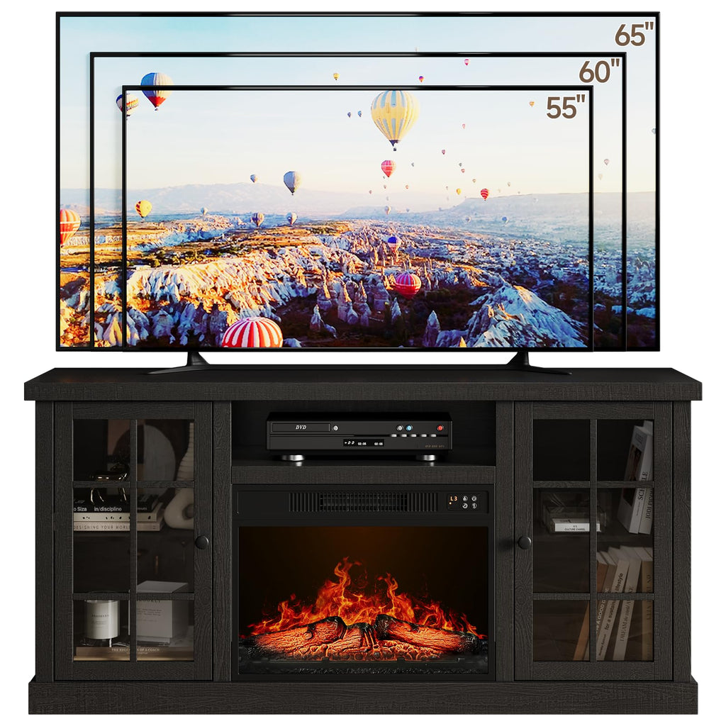 59 Inch with 23" Electric Fireplace, Black
