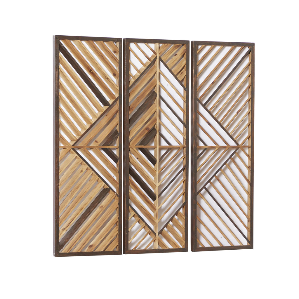 Wood Geometric Home Wall Decor Wall Art 12"W, 35"H, Oiled Brown