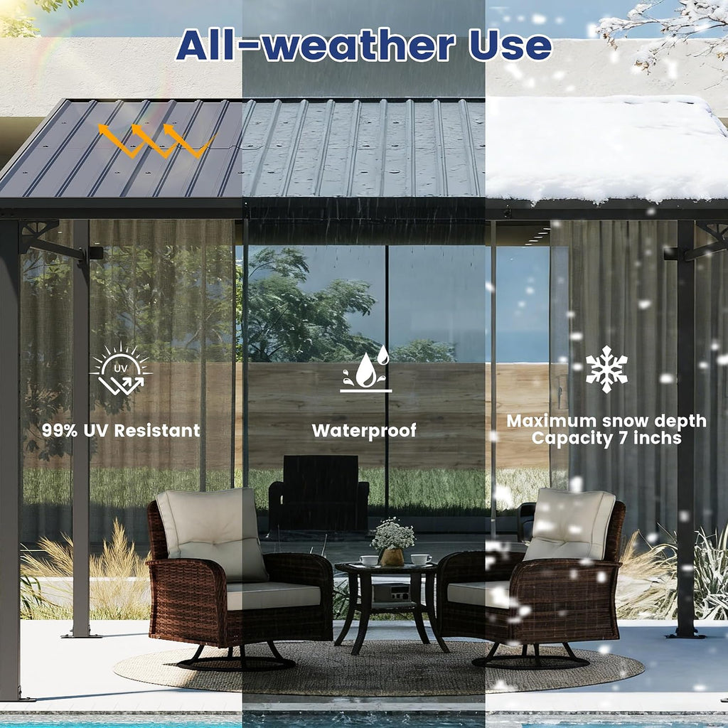 8'x 10' Wall Mounted Gazebo, Lean to Gazebo Pergola with Sloped Roof | Hard Top Pergola