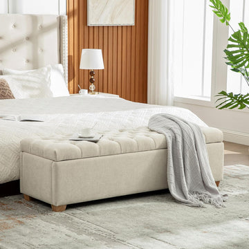 60.2'' Wide Upholstered Storage End of Bed Bench, Tufted Flip-Top Accent Window Bench Footrest Stool Ottoman with