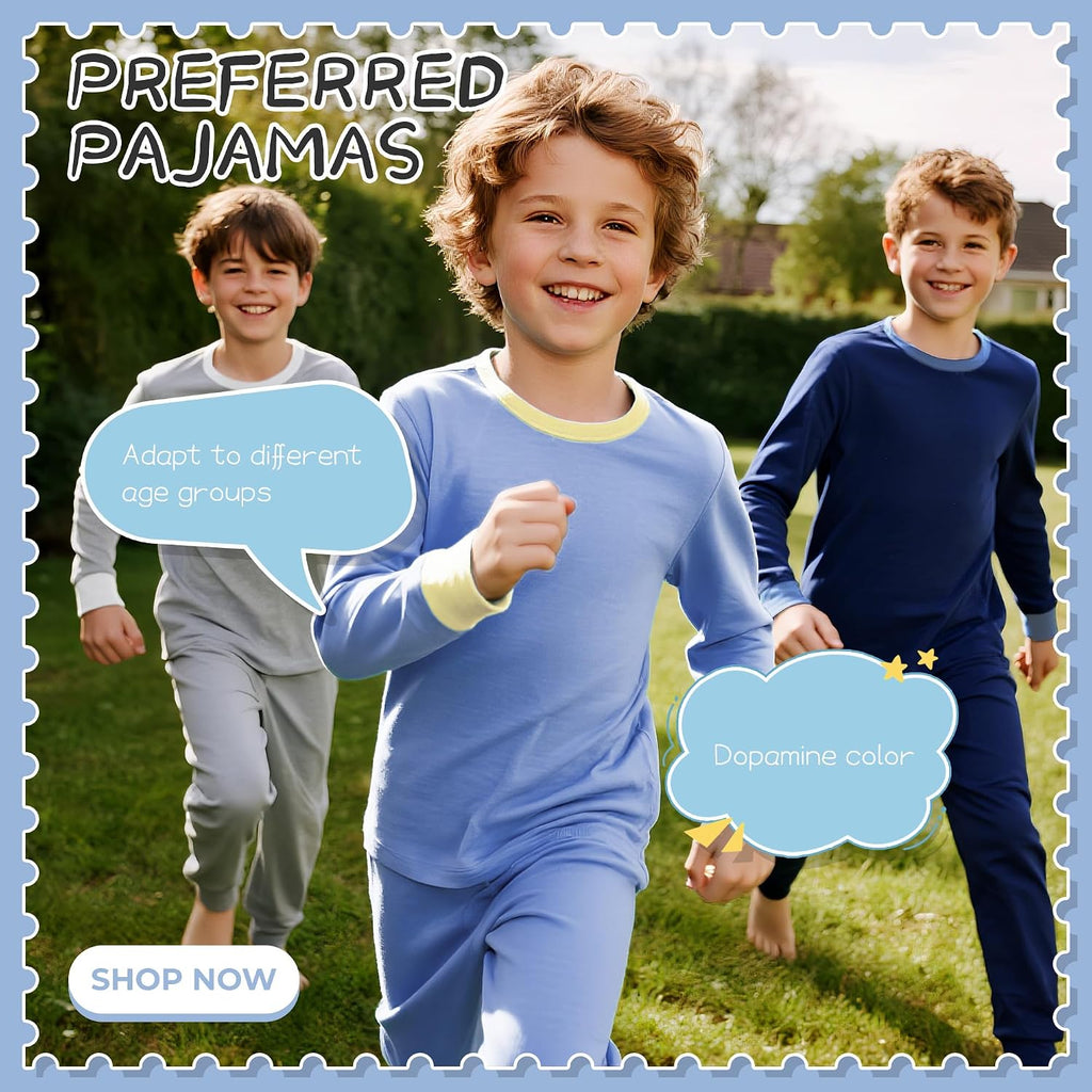 4 Piece Boys 100% Cotton Pajamas Set Soft Sleepwear