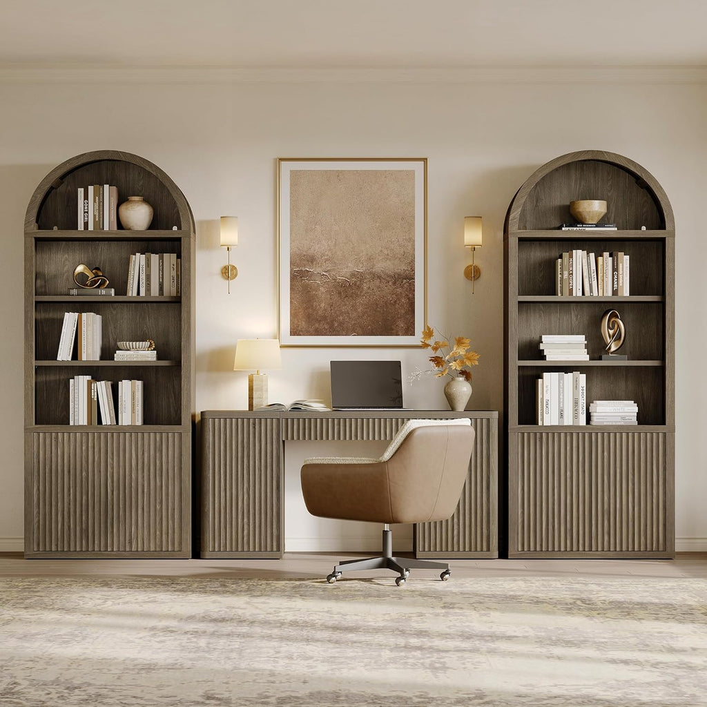 Book Shelf Arched Cabinet 82" Tall Bookcase with Doors 5 Tier Book Shelves with Storage Large Bookshelves Wide