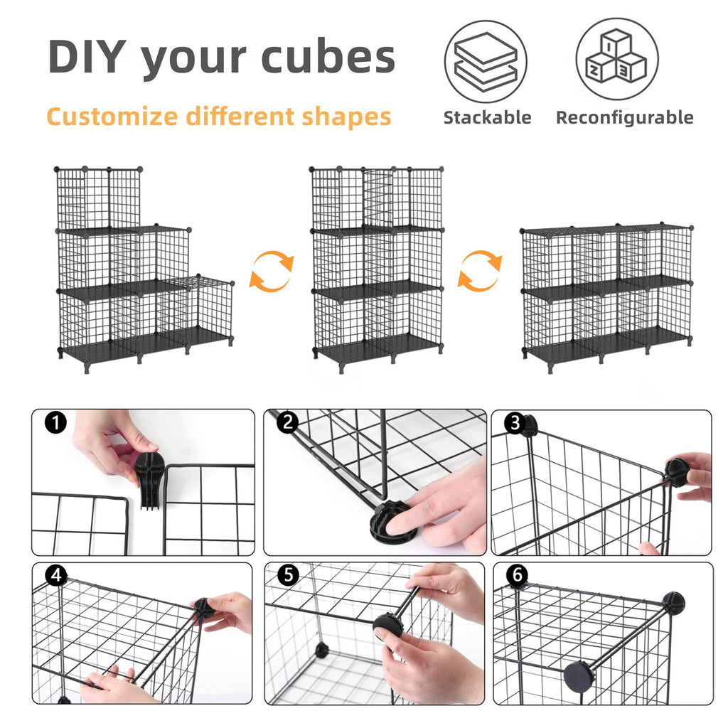 Wire Cube Storage, Closet Organizer, 6 Cube Storage Shelf, Black