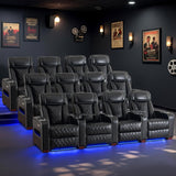 Luxury Home Theater Seating - Power Recliner with Adjustable Headrests, Blue LED Ambient Lighting, Tray Table